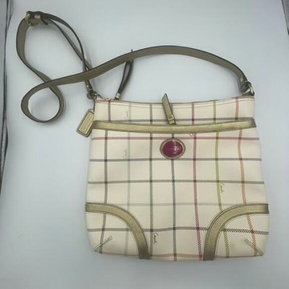 Coach Peyton Tattersall File Crossbody Bag Purse Plaid White Multicolor - Picture 1 of 9